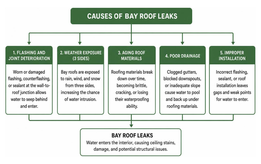 Causes of bay roof leaks summary diagram