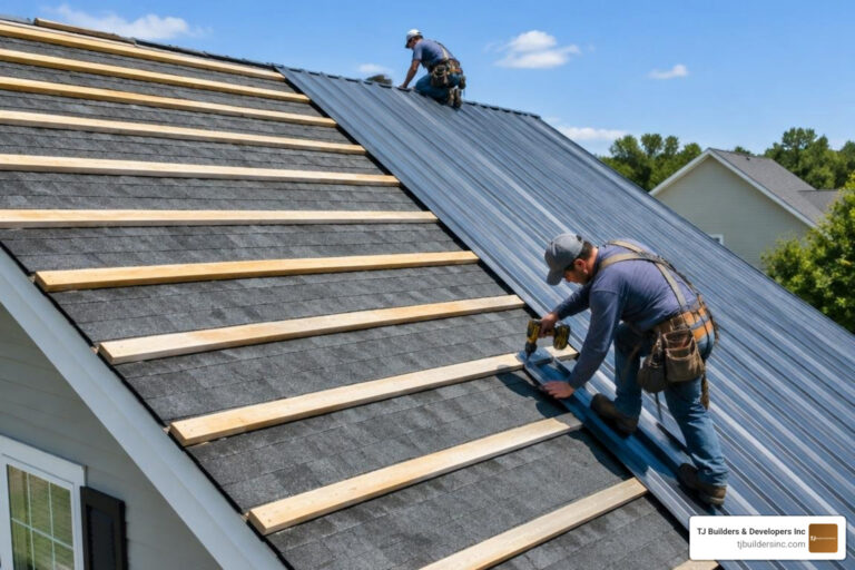 Horizontal furring strip installation across asphalt shingles